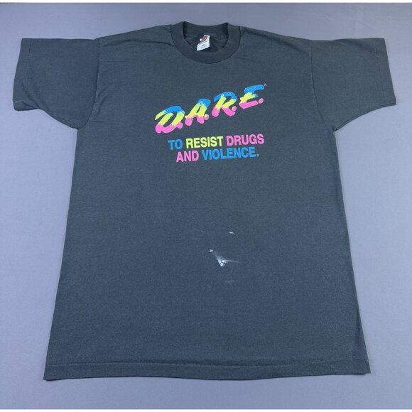 Rare Vintage 90s DARE Resist Drugs And Violence Black Single Stitch Shirt XL - Picture 1 of 6